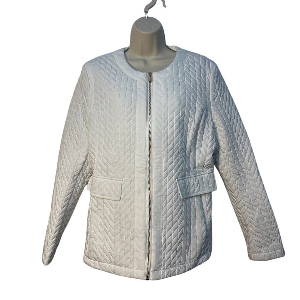 Karl Lagerfeld Paris Womens White Quilted Zip Up Jacket LWCVG7002‎ White Large